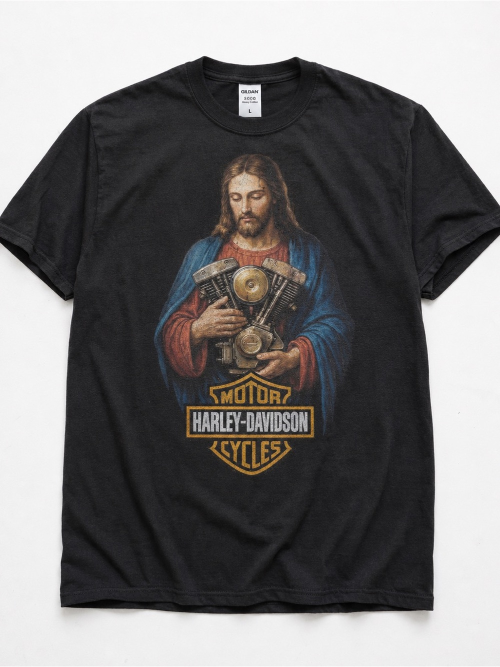 Gildan Black Short Sleeve Tee with Religious Harley-Davidson Graphic